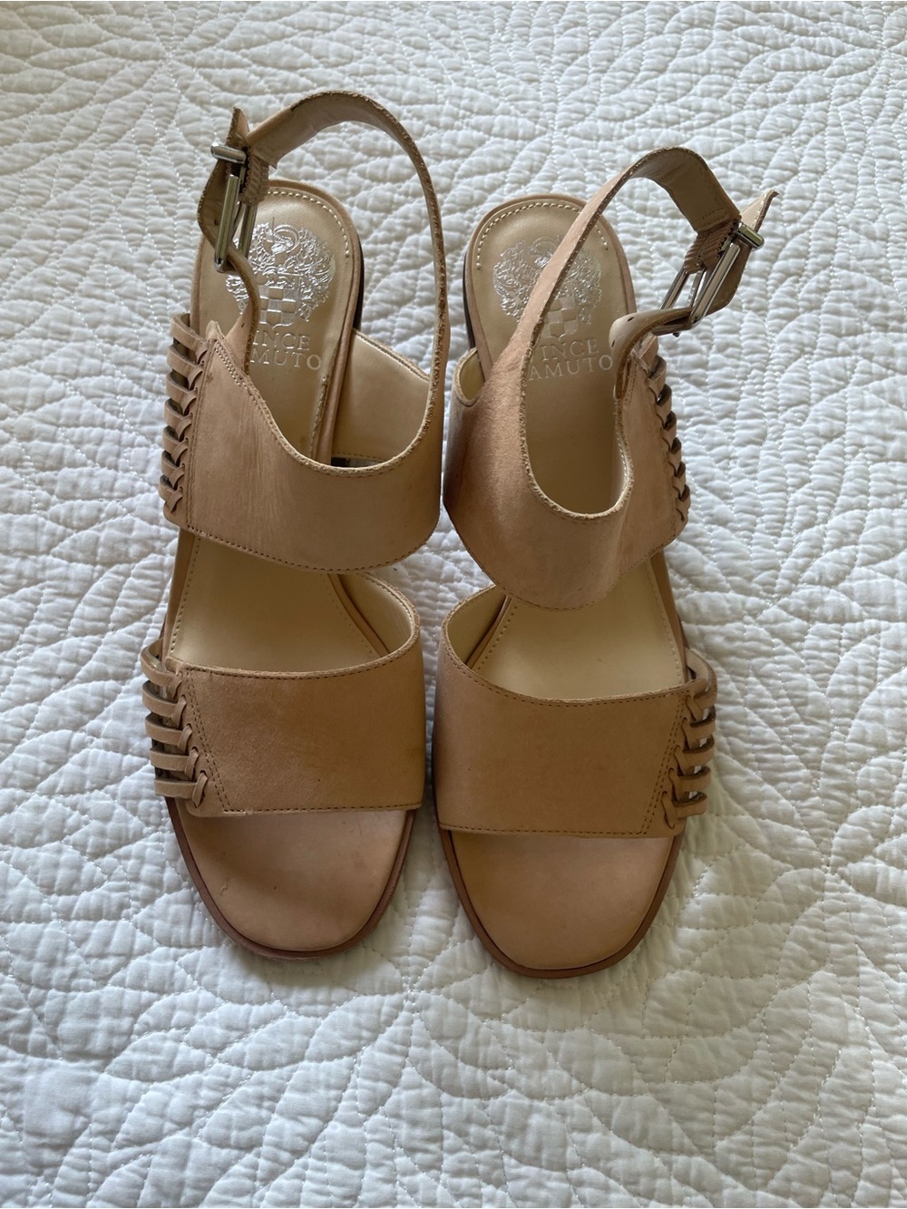 Vince Camuto Blush Tan Leather Slingback Wedge Sandals Heels size 8 (as is)